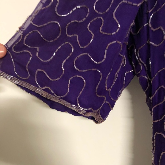 Vintage 1980s Purple Sequin and Beaded Silk Dress Art Deco Flapper Style Size 10 - Picture 9 of 13